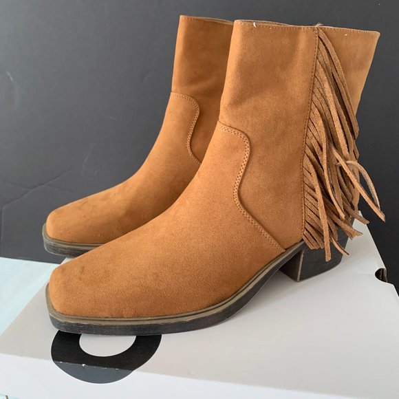SO Women’s Old Fashion Fringe Western Ankle Boots, Cognac, Size 9.5, New in Box - Picture 3 of 10